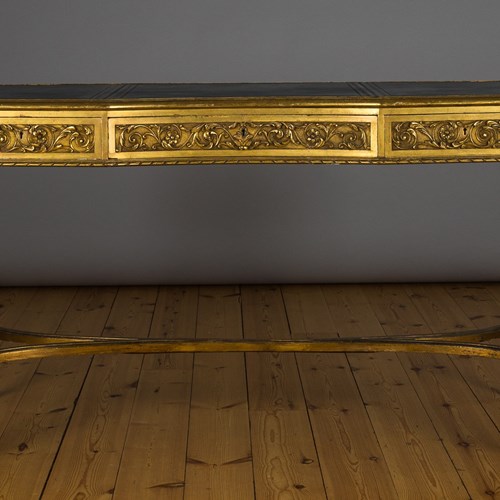 Large 19Th Century French Gilt Writing Desk With Leather Top