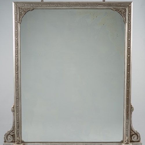 Large 19Th Century English Silvered Overmantle Mirror