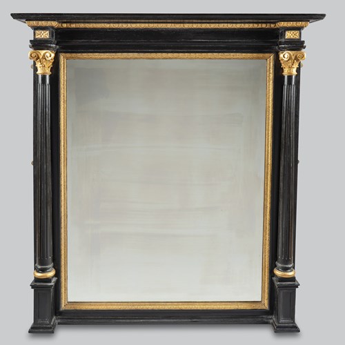 19Th Century English Ebonized And Gilt Overmantle Mirror