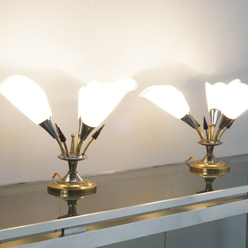 Lovely pair of mid century three arm table lamps