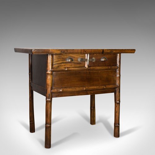 Oriental Side Table, Chinese Elm Cabinet, Late 20th Century