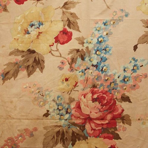 Roses Cotton Panel English Early 20Th Century