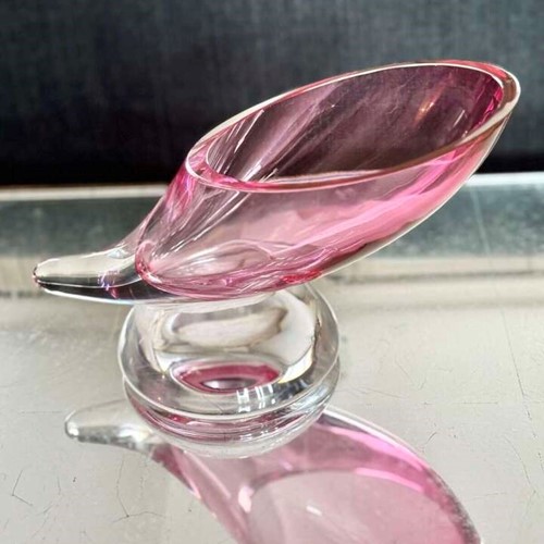Val Saint Lambert Pink Crystal Cornucopia Vase C1960s
