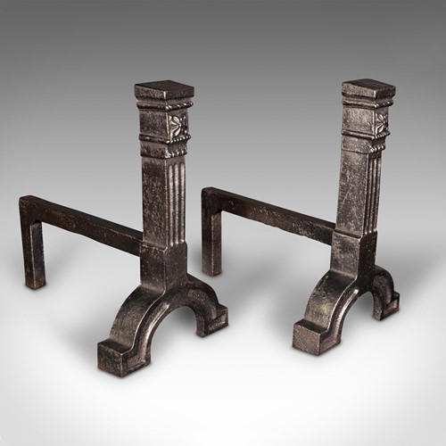 Large Pair Of Antique Andirons, English, Cast Iron, Fire Dog, Heavy, Victorian