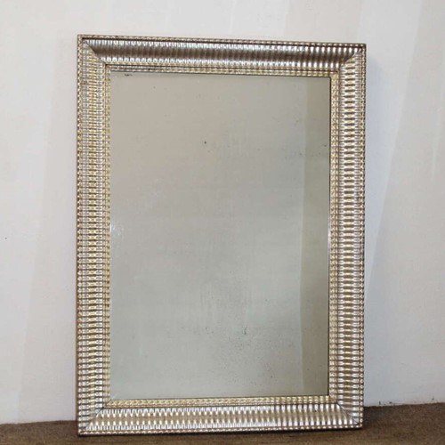 Antique French Mirror With Silver Rippled Frame