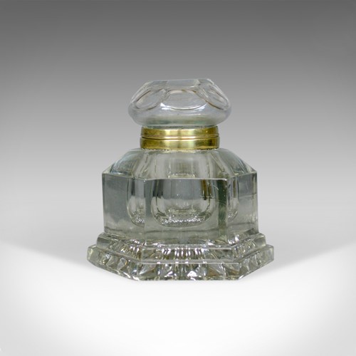 Large Antique Ink Well, English, Crystal Glass, Desk, Mid 19th Century, c.1850