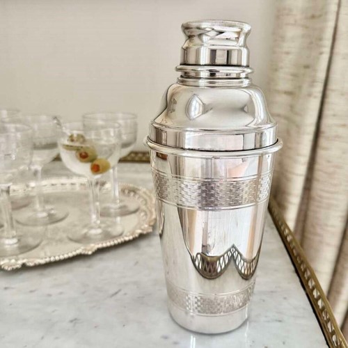Vintage Banded Engine turned silver plated cocktail shaker