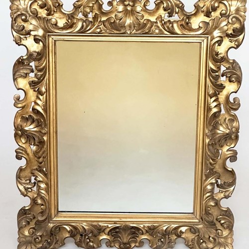  19C FLORENTINE Mirror Carved Giltwood, Pierced Foliate Cushion Frame, 86Cm 