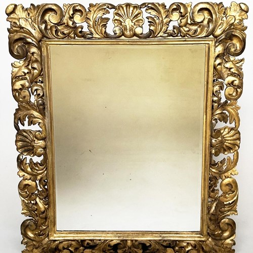 19Thc Italian Florentine, Carved Giltwood Mirror