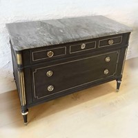  18thC Louis XV1 3-Drawer Commode, Grey Marble Top