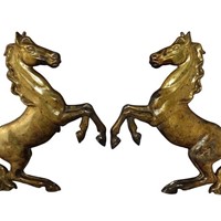 Pair Late 19thC "Rearing Horse" Brass Andirons