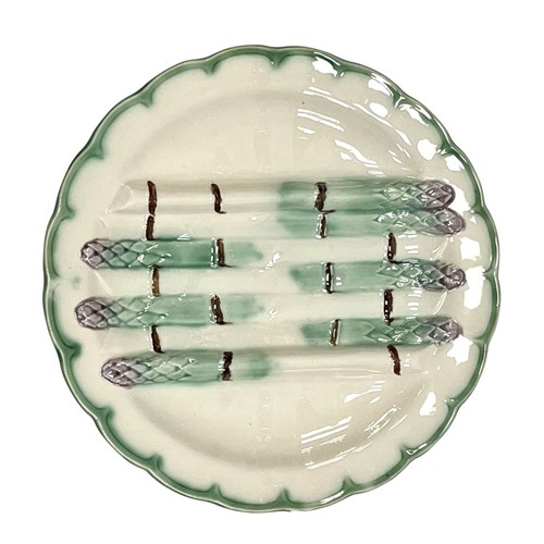 Set Of Six  French Majolica Asparagus Plates