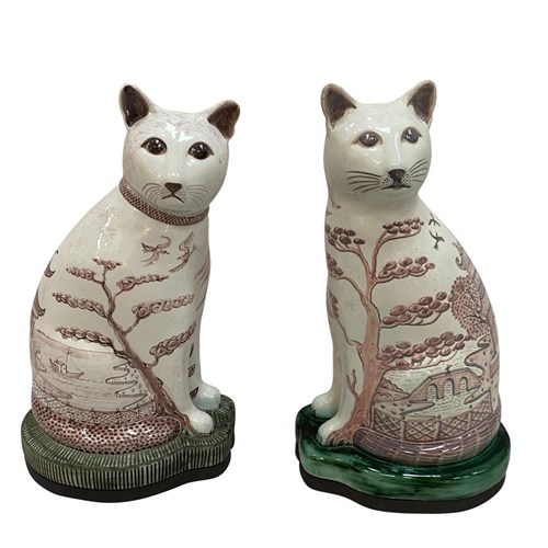 Two  Large Artisan Porcelain Cats By Martin Haines