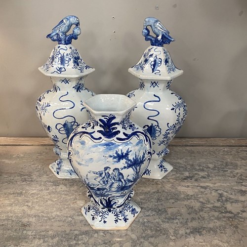 Garniture Trio Of 18Th Century Dutch Delft 