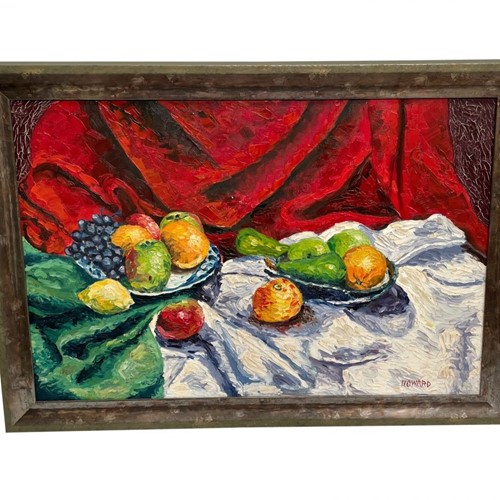  Mid Century Still Life Oil On Canvas, Fruit Bowls