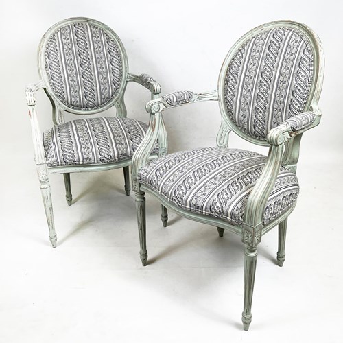 Pr Louis XV Style Fauteuils, Re-Upholstered