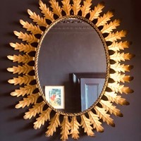 Large Spanish Mid-Century Oval Sunburst Mirror