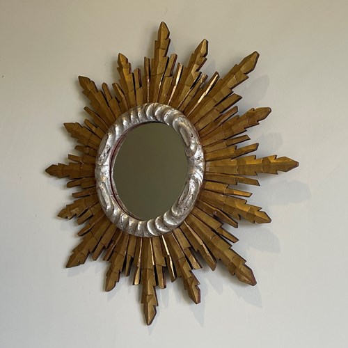 Mid-Century Sunburst Giltwood Mirror