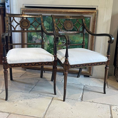 Pair 19Th Century Regency Armchairs