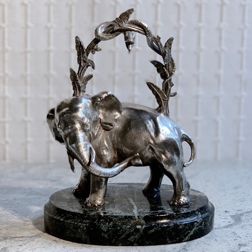 Silver Plated Elephant On Marble Base