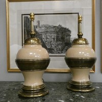 Pair Mid-Century Ceramic Crackle-Glaze Lamps