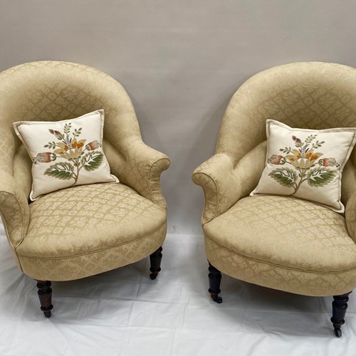 Pr Mid 19Th Century Armchairs, Reupholstered