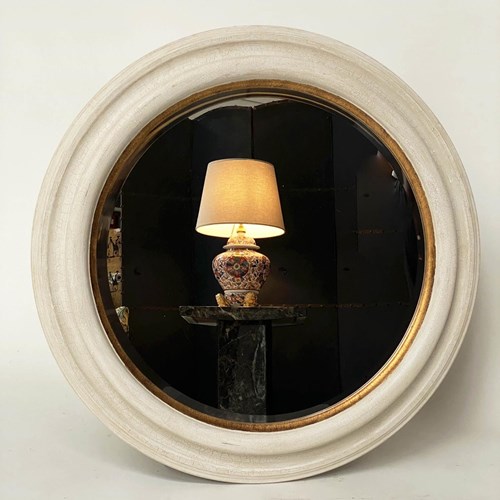 Large Contemporary Round Bevelled Mirror Painted Outer Frame, Gilt Slip