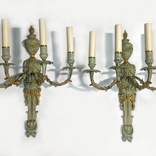  Pr C1900 Polychrome & Gilded Metal Wall Lights