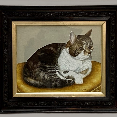 Charming Pastel Portrait Of A Tabby Cat, Signed
