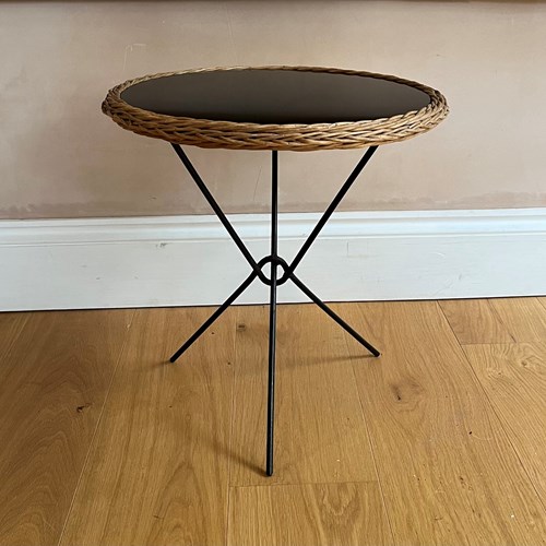 French 1950’S Cane And Black Metal Gueridon Table