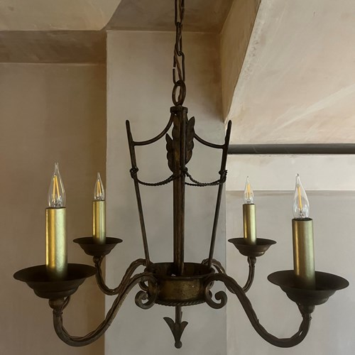 Gilded Iron Chandelier In The Style Of Maison Ramsay French C.1940’S