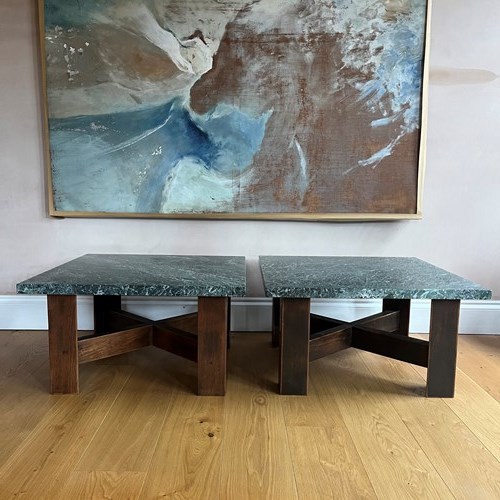 Pair Of  1970’S Marble And Wooden Based Side Tables