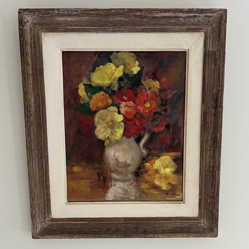 French Still Life Picture Of Flowers C.1950'S