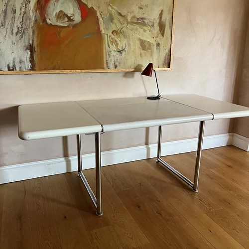 1970’S French Leather And Chrome Desk