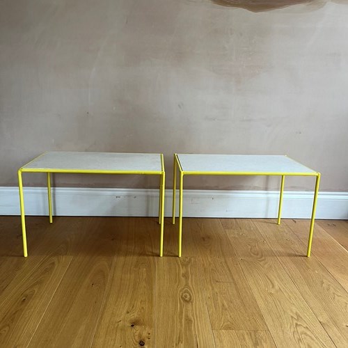 Pair Of French Yellow Metal And Stone Side Tables C.1950’S