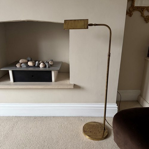 French Patinated Brass Adjustable Floor Reading Lamp 