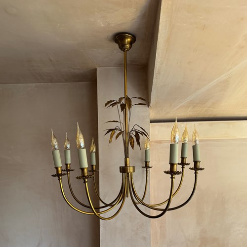 Fabulous 8 Arm  Large Gilt Metal Chandelier In The Style Of Maison Charles Paris