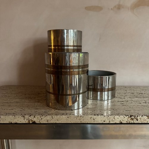 Italian 1970’S Nickel & Brass Three Pot Planter 