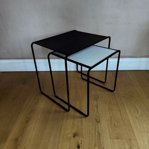 Set Of Two Pierced Metal Mathieu Mategot Style Tables