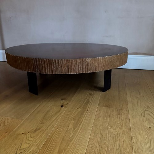 A French Hardwood And Black Metal Based Coffee Table C.1970’S