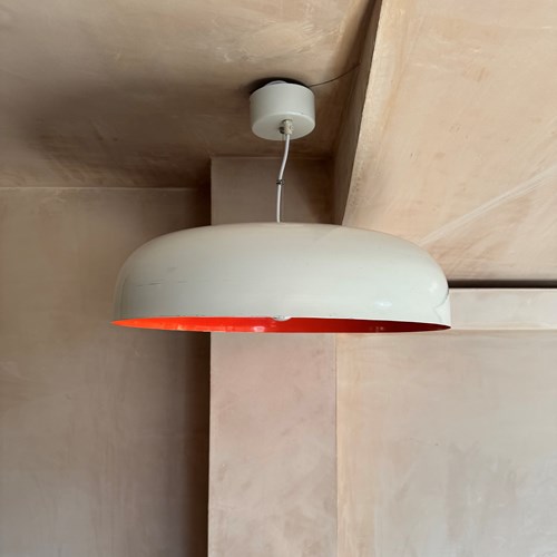 Italian Large O’Luce Canopy Ceiling Pendant In White And Orange