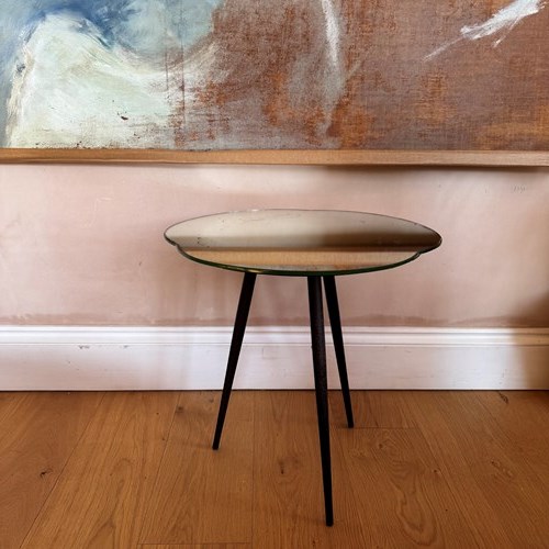 French 1950’S Black Metal And Mirrored Side Table