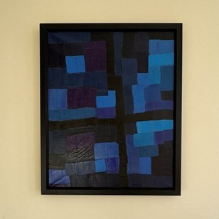 French 1970’S Blue Cubist Oil On Ca...