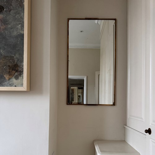 French 1920’S Patinated Brass Framed Mirror By Brot.