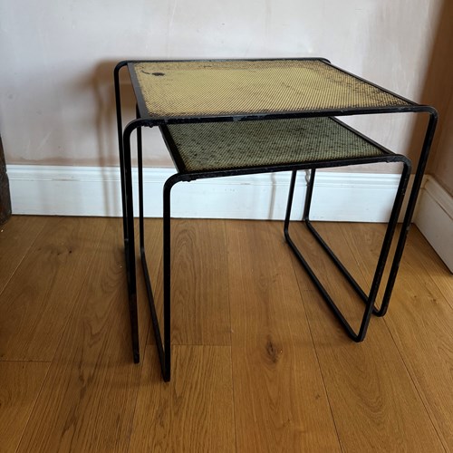 Set Of Two Pierced Mathieu Mategot Style Side Tables