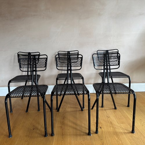 Set Of 6 Rene Malaval Pierced Metal Chairs