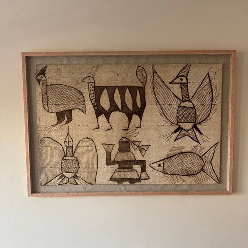 Framed Korhogo Hand Dyed Wall Hanging Senufo Midcentury 