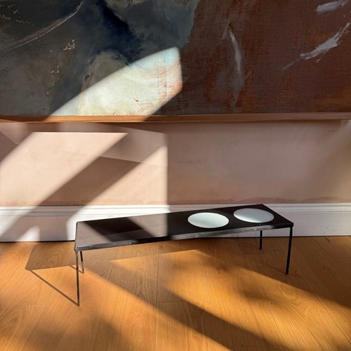 French Black Metal And Glass Small Low Coffee Table