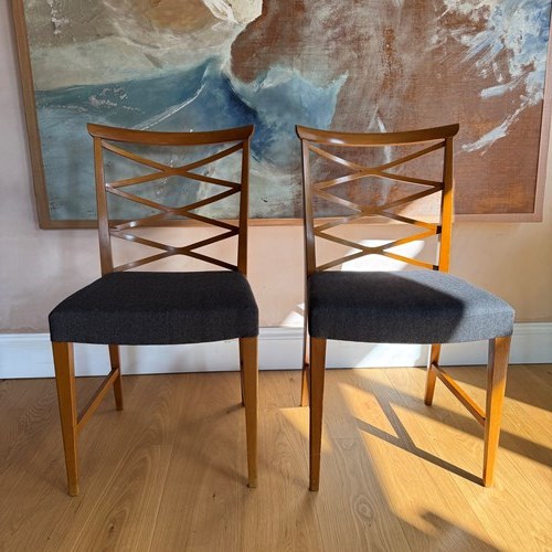 Pair Of Swedish Lattice Back Chairs