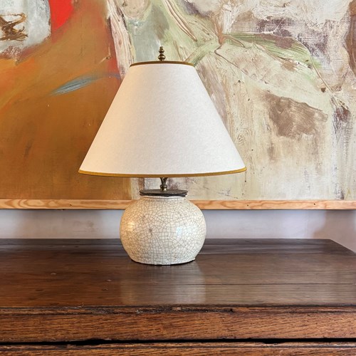 French Crackle Glazed Ceramic Lamp Base With Bespoke Shade